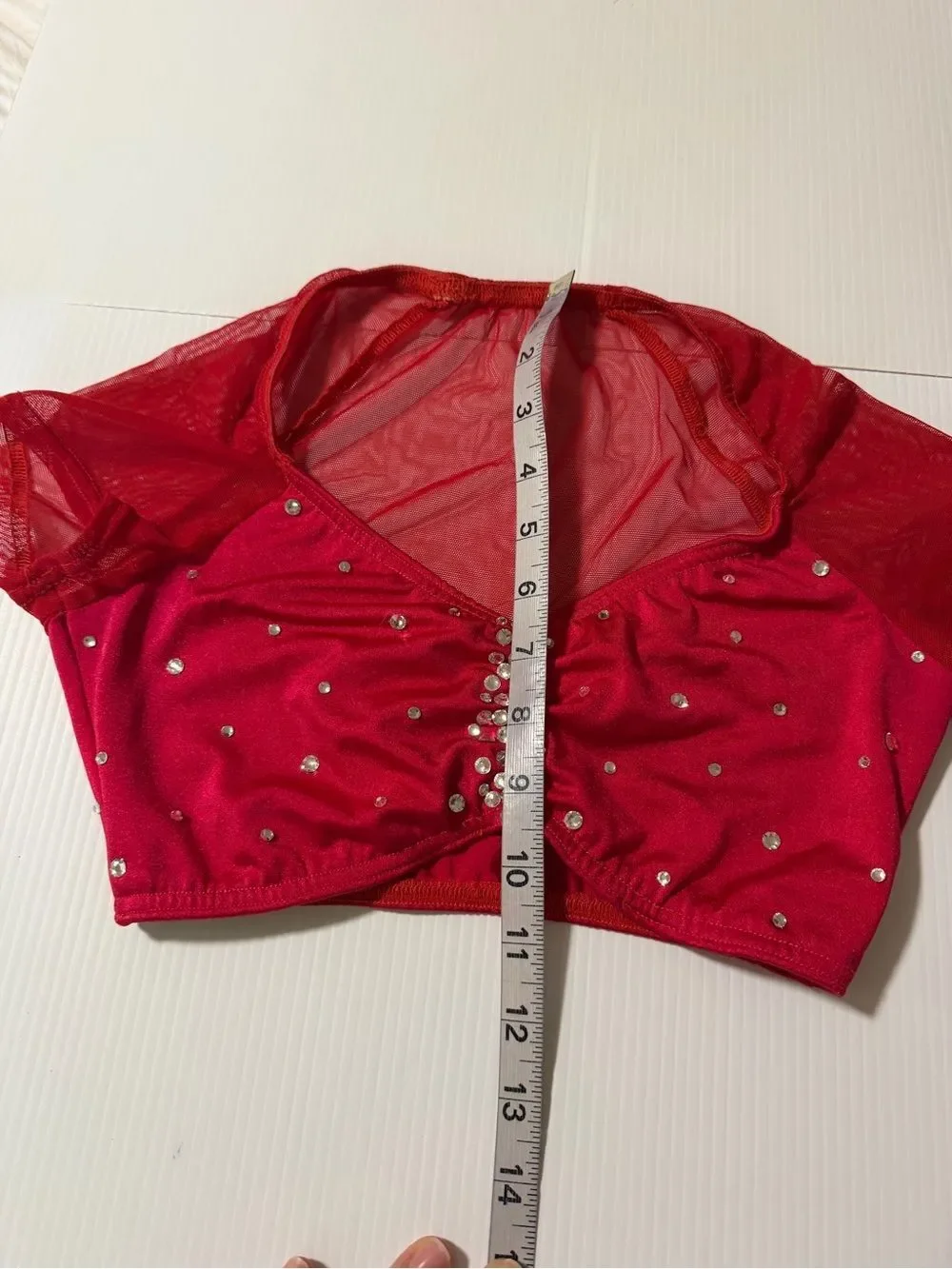 Kelle red top En Vogue Dance Costume custom rhinestone solo 2796 adult SA